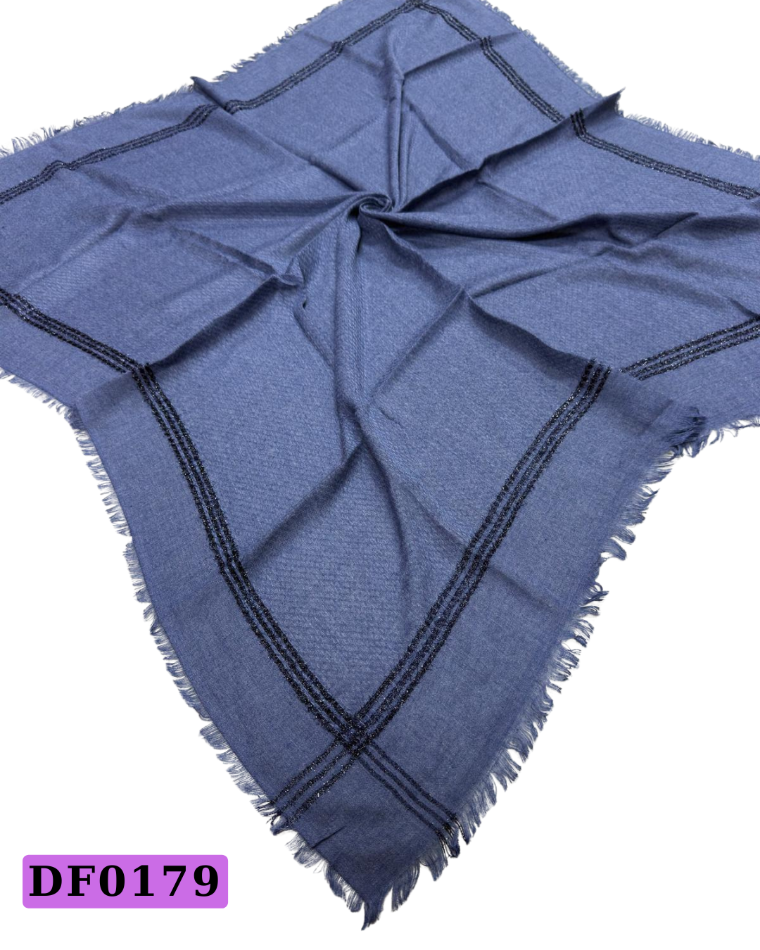 Düz Renk Şeritli Flamlı Eşarp-DF179